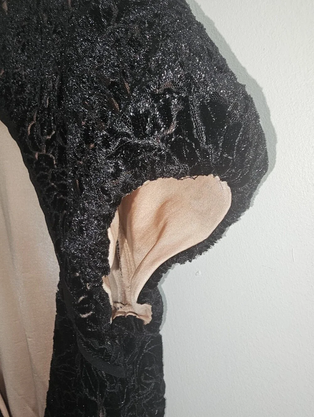 Free People Black Velvet Lace Open Back Mini Dress Mock Neck Size 8 - Picture 8 of 11